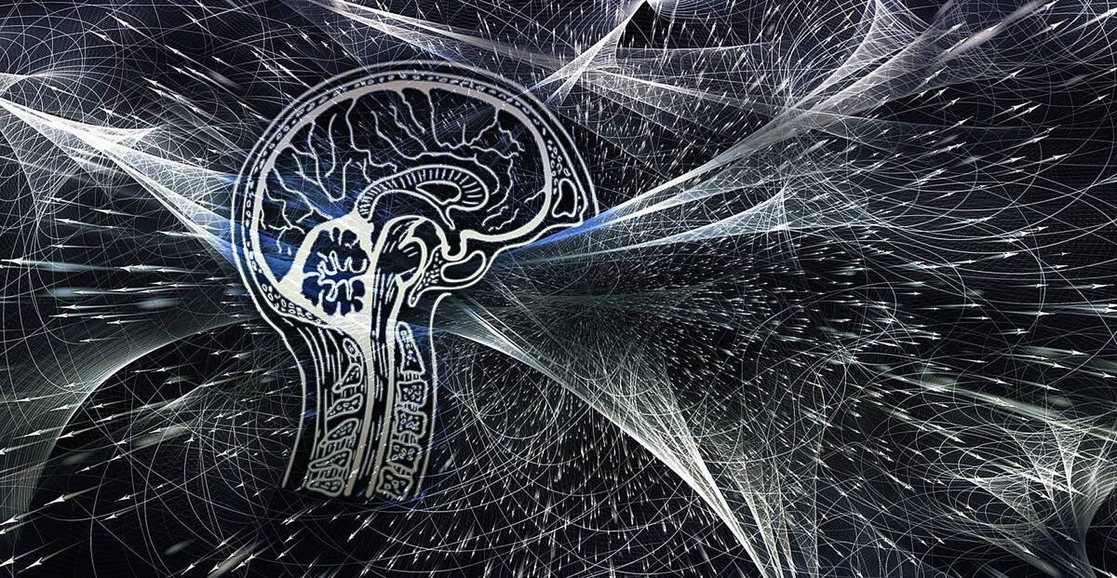 Ilustración conceptual de neurotecnología y actividad cerebral